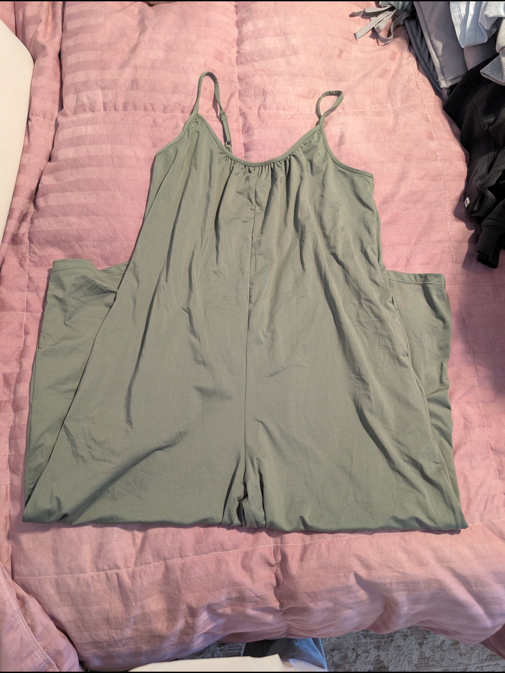 Senita Athletics Olive Green Spaghetti-Strap Jumpsuit